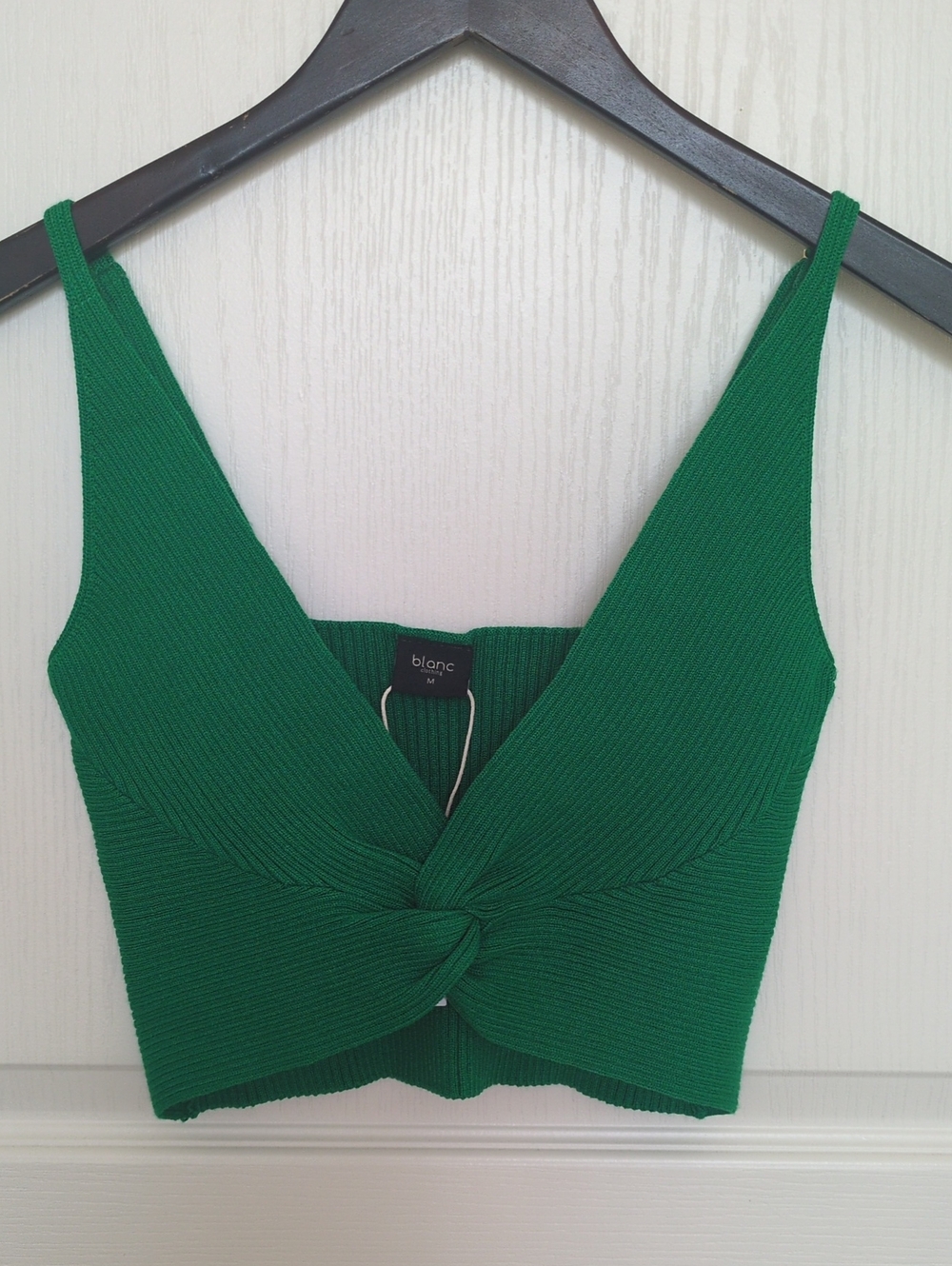 Green Ribbed Knot-Front Crop Top